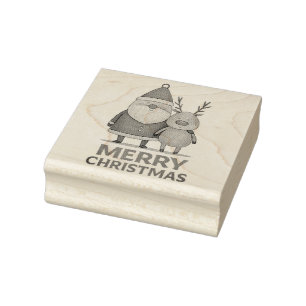 Merry Christmas – Santa & Reindeer Duo Rubber Stamp