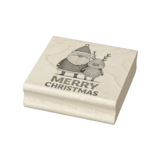 Merry Christmas – Santa & Reindeer Duo Rubber Stamp