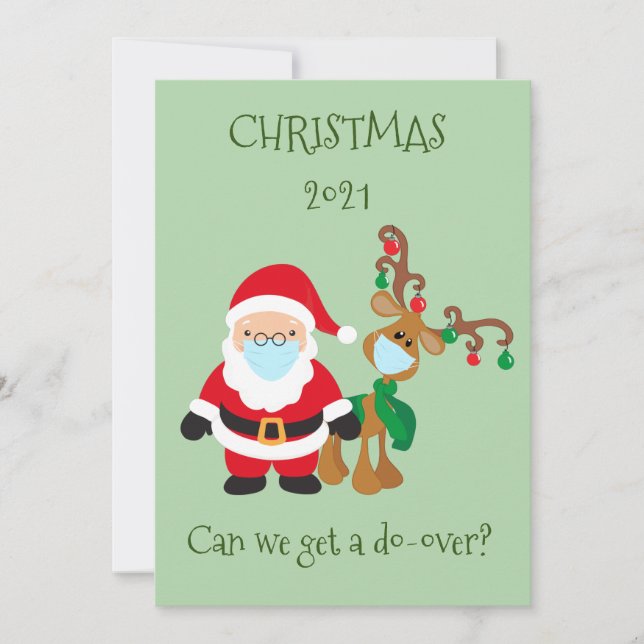 Merry Christmas Santa Reindeer Face Mask 2020 Holiday Card (Front)