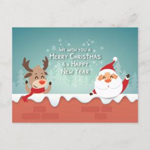Merry Christmas Santa Reindeer Family Holiday Postcard