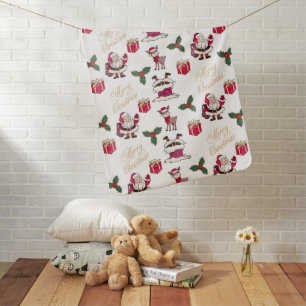 Merry Christmas Santa Reindeer Gifts Holly Baby Blanket