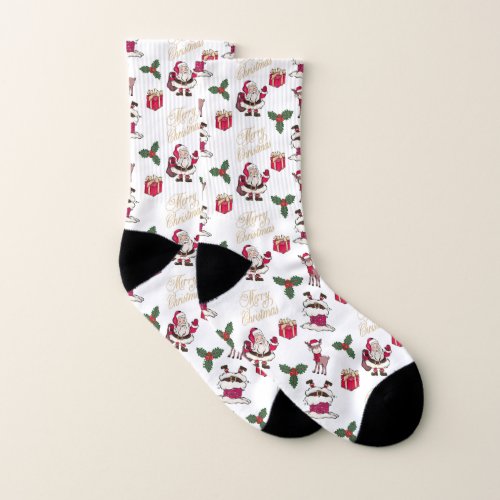 Merry Christmas Santa Reindeer Gifts Holly Socks
