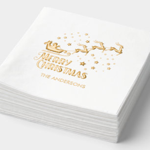 Merry Christmas Santa Reindeer Gold Foil Napkins