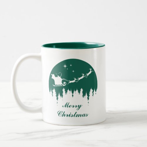 Merry Christmas Santa Reindeer Green Two_Tone Coffee Mug