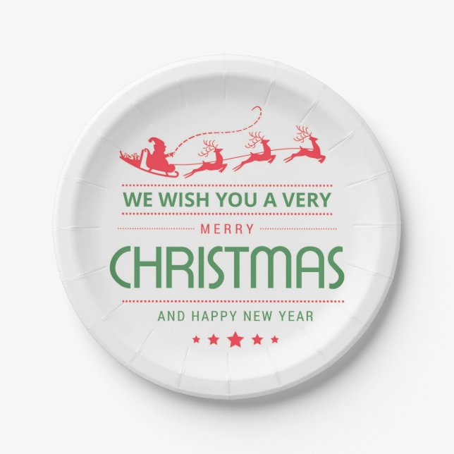 Merry Christmas Santa Reindeer | Holidays Paper Plates (Front)