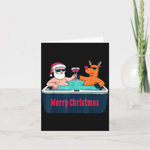 Merry Christmas Santa Reindeer Hot Tub Spa Wine Card