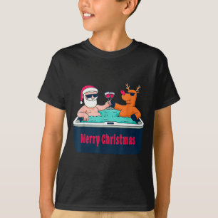 Merry Christmas Santa Reindeer Hot Tub Spa Wine T-Shirt