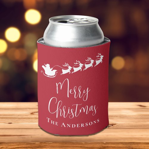 Merry Christmas Santa Reindeer Red Can Cooler