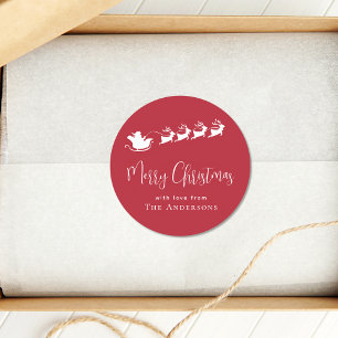 Merry Christmas Santa Reindeer Red Classic Round Sticker
