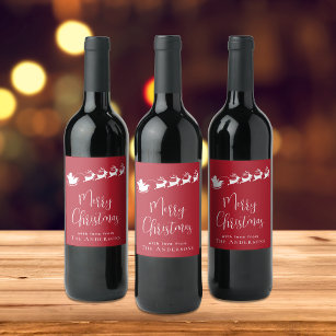 Merry Christmas Santa Reindeer Red Wine Label