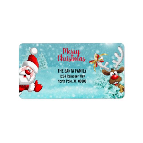 Merry Christmas Santa Reindeer Return Address Label