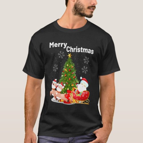 Merry Christmas Santa Reindeer Sheep In Sock Farme T-Shirt