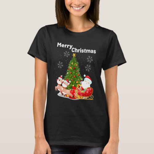 Merry Christmas Santa Reindeer Sheep In Sock Farme T-Shirt
