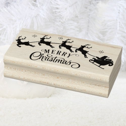 Merry Christmas Santa Reindeer Sleigh Rubber Stamp