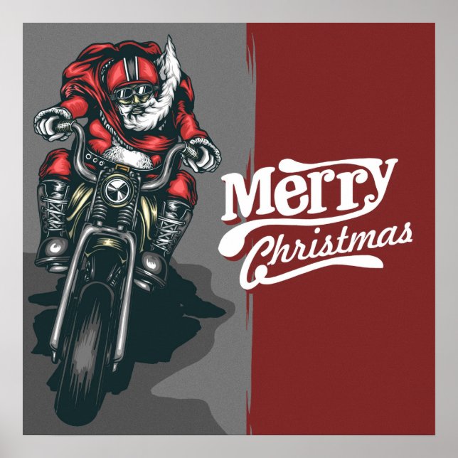 Merry Christmas Santa riding a Motorcycle Poster (Front)