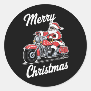 Merry Christmas Santa Riding Motorcycle Biker Love Classic Round Sticker