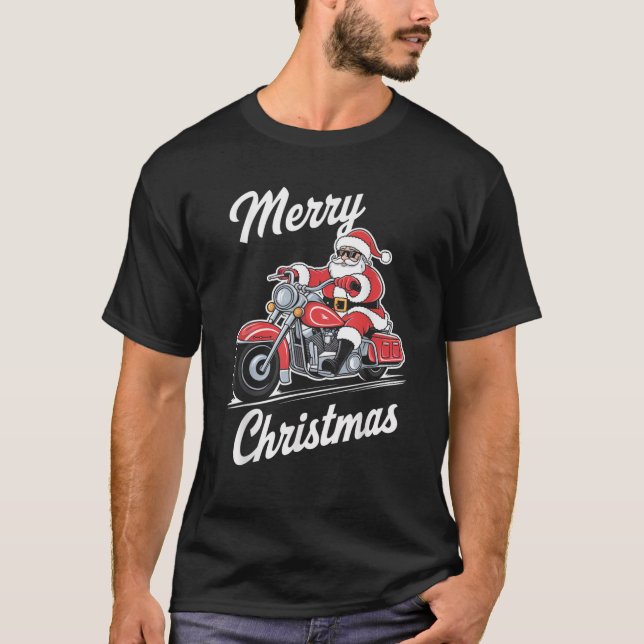 Merry Christmas Santa Riding Motorcycle Biker Love T-Shirt (Front)
