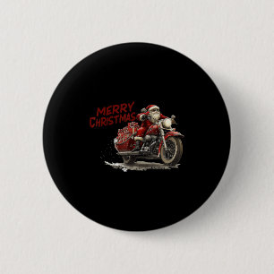 Merry Christmas Santa Riding On A Vintage Motorcyc Button