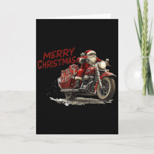 Merry Christmas Santa Riding On A Vintage Motorcyc Card
