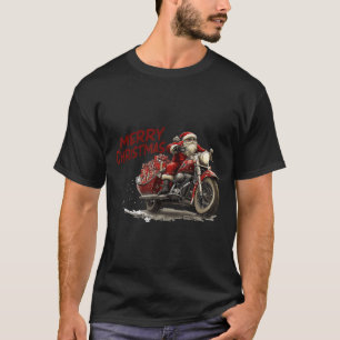 Merry Christmas Santa Riding On A Vintage Motorcyc T-Shirt