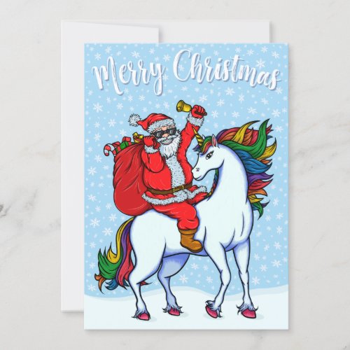 Merry Christmas Santa Riding Unicorn Holiday Card
