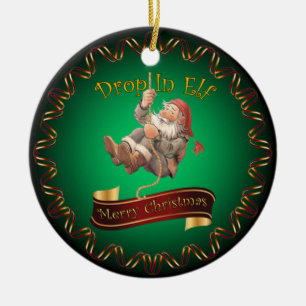 Merry Christmas ~ Santa’s Drop In Elf ~ Ceramic O Ornament