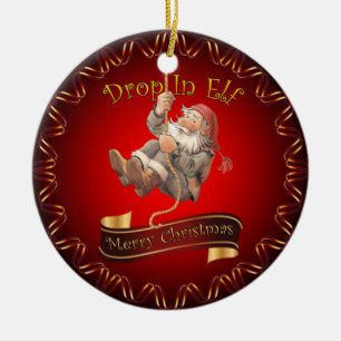 Merry Christmas ~ Santa’s Drop In Elf ~ Ceramic O Ornament