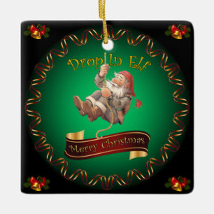 Merry Christmas ~ Santa’s Drop In Elf ~  Ceramic Ornament