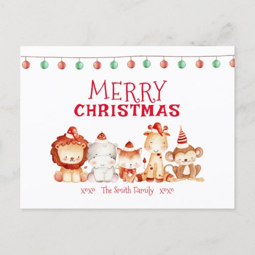 Merry Christmas Santa Safari Animals Holiday Postcard
