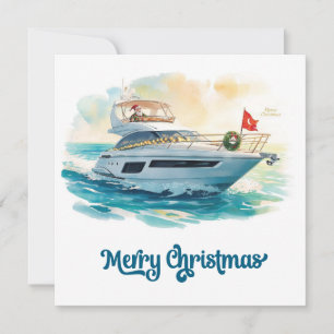 Merry Christmas Santa Sailing on a Yacht Holiday Card