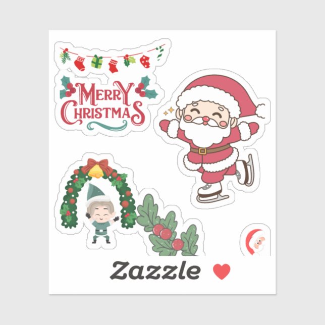 Merry Christmas Santa Skater Kids Holiday Fun Sticker (Sheet)