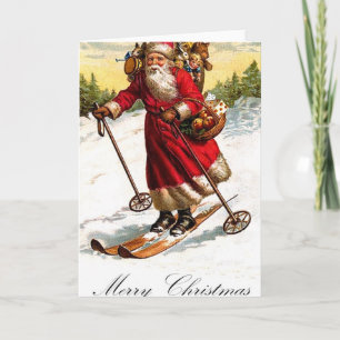 Merry Christmas Santa Skiing Holiday Card