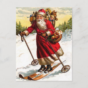 Merry Christmas Santa Skiing Holiday Postcard