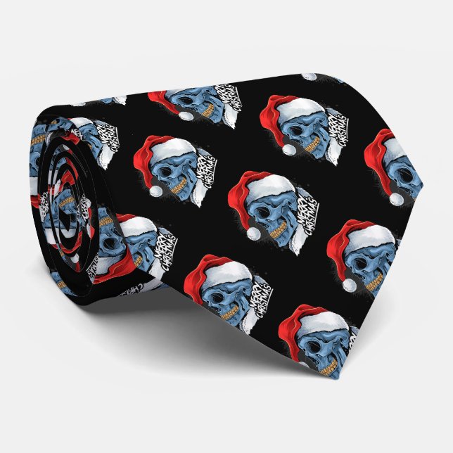 Merry Christmas Santa Skulls Neck Tie (Rolled)