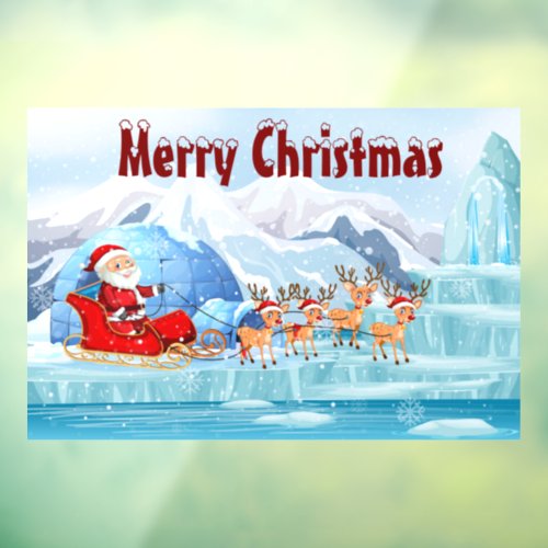 Merry Christmas Santa Sleigh and Reindeer  Window Cling