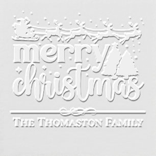 Merry Christmas Santa Sleigh Fir Trees Family Name Embosser
