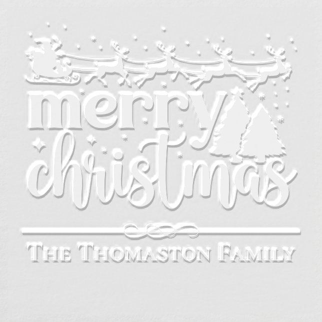 Merry Christmas Santa Sleigh Fir Trees Family Name Embosser (Design)