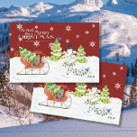 Merry Christmas Santa Sleigh Gifts Snowman Name Tissue Paper<br><div class="desc">Your store name or family name is easily personalized using the template field provided. Bright, colorful, cheerful Christmas design in red and white with snowflakes, with an adorable snowman all wrapped up in Christmas tree lights, a cute bird and a watercolor painted Santa's sleigh loaded with presents and a Christmas...</div>