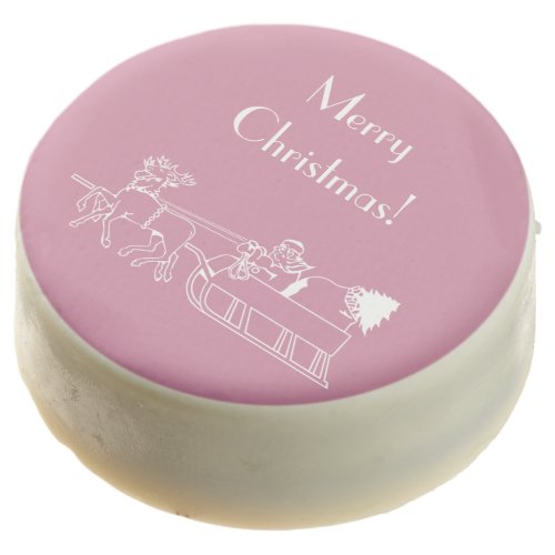 Merry Christmas Santa Sleigh Pink White Cookie