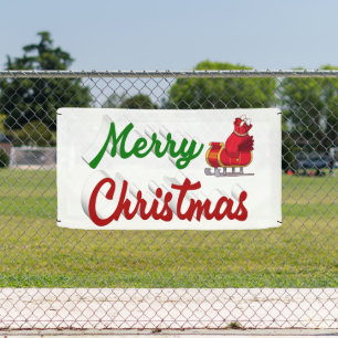 Merry Christmas Santa Sleigh red green script Banner