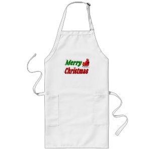 Merry Christmas Santa Sleigh red green typography Long Apron