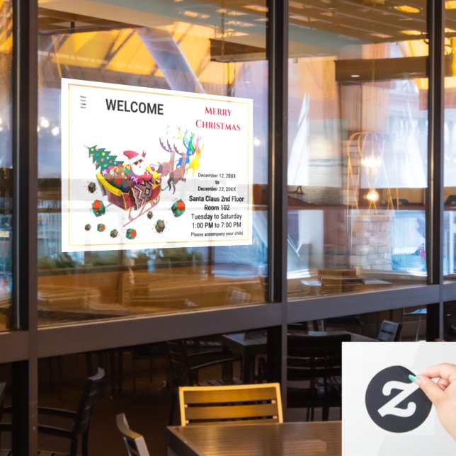 Merry Christmas Santa Sleigh Reindeer Personalize  Window Cling (Restaurant Window)