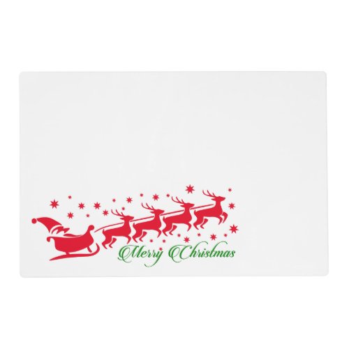 Merry Christmas Santa Sleigh  Reindeer Placemat