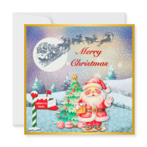 Merry Christmas Santa, Sleigh, Reindeer, Snowflake Card