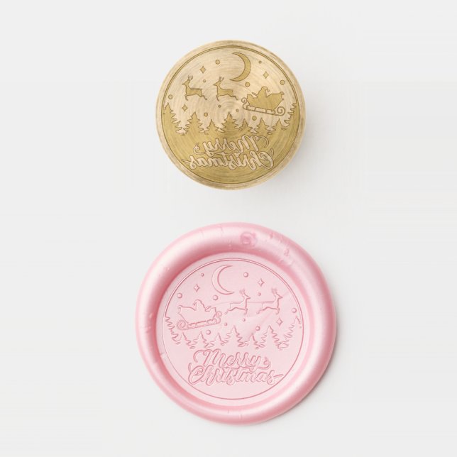 Merry Christmas Santa Sleigh Reindeer Wax Seal Stamp (Stamped)