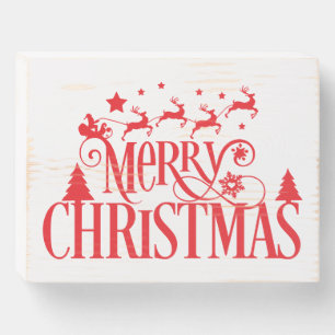 Merry Christmas Santa & Sleigh Scene Wooden Box Sign