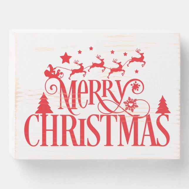 Merry Christmas Santa & Sleigh Scene Wooden Box Sign (Front Horizontal)