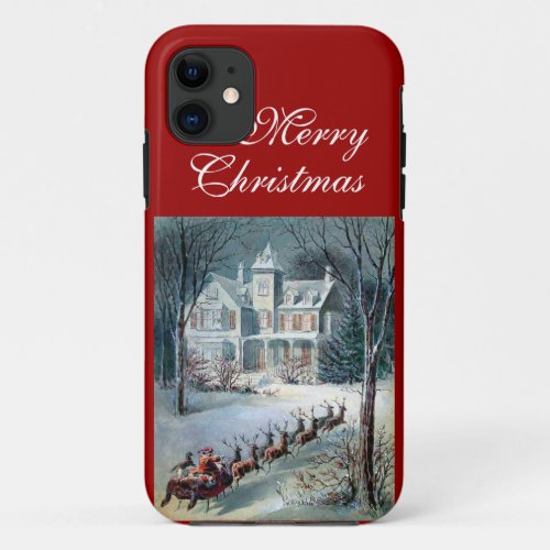 Merry Christmas Santa Sleigh Snow and House Scene iPhone 11 Case