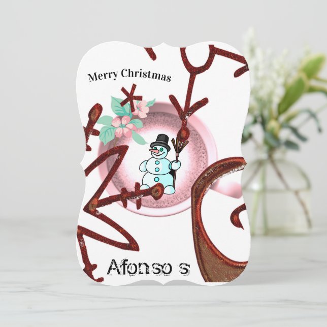 Merry Christmas Santa Snowman Flat Greeting Card (Standing Front)