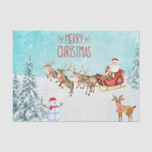 Merry Christmas Santa, Snowman, Reindeer, Forest Tissue Paper